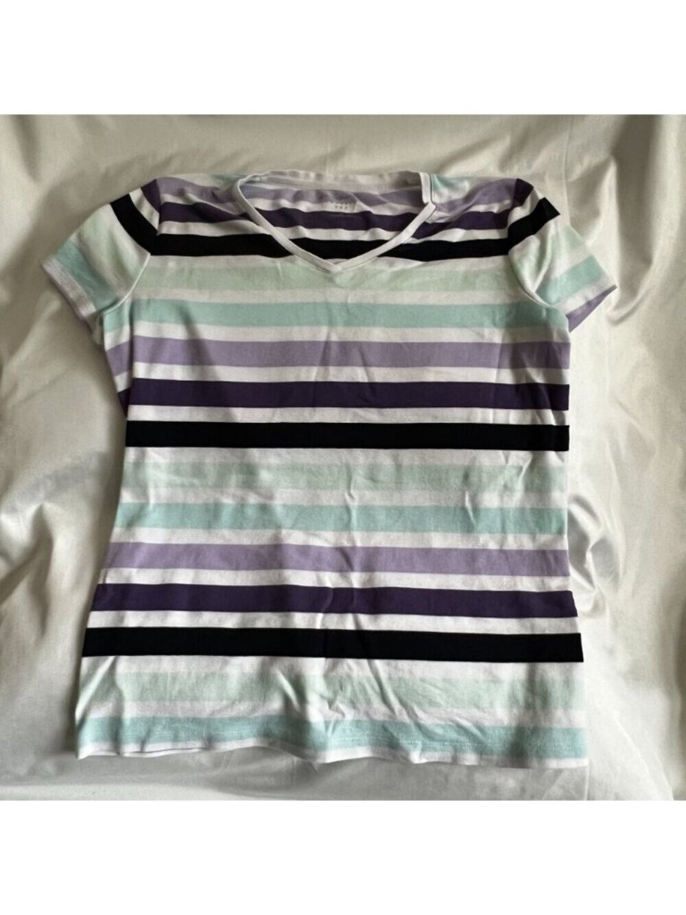 Short Sleeve Womens Top Purple Mint Black M